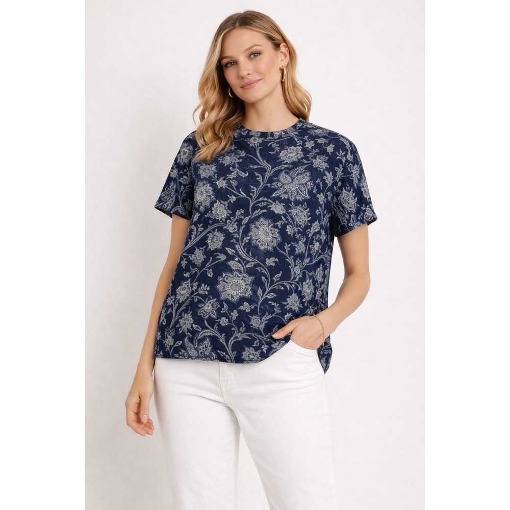 VTG Sophisticate Blue Paisley Blouse 100% silk Chiffon Women's 12P Boho Hippie